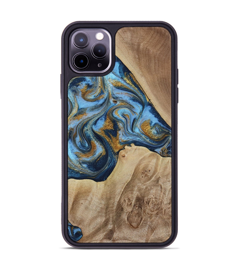 iPhone 11 Pro Max Wood Phone Case - Lon (Teal & Gold, 785877)