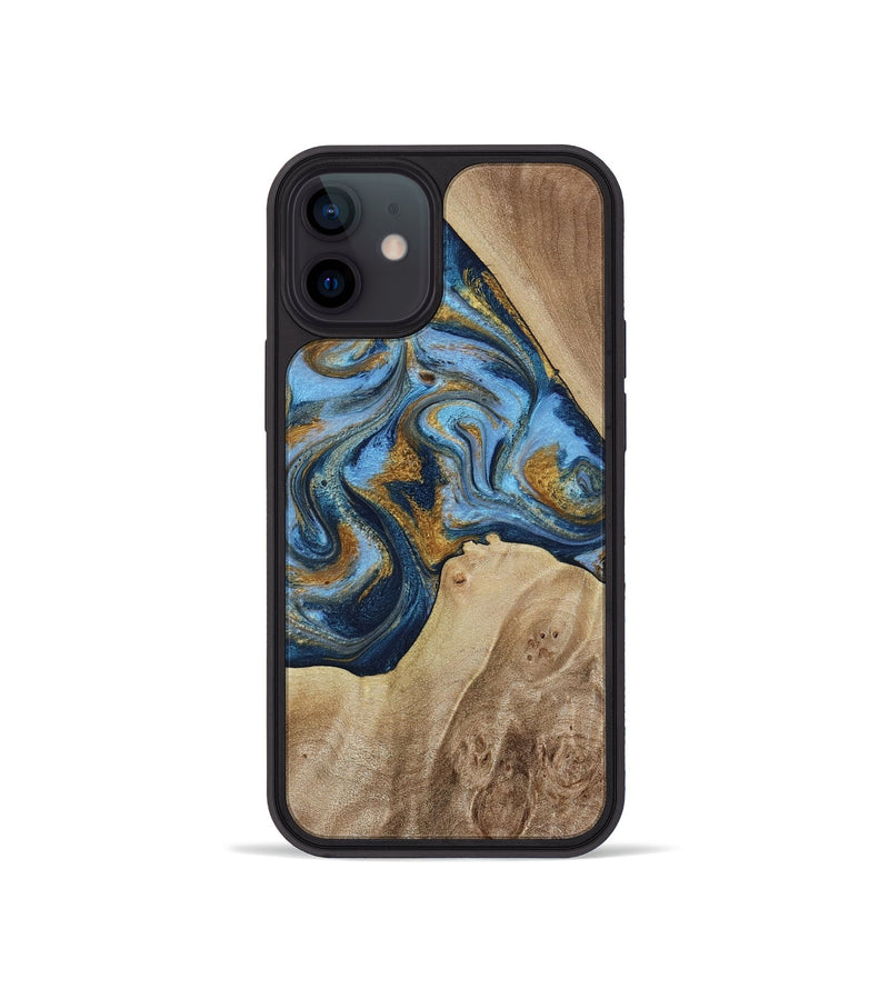 iPhone 12 mini Wood Phone Case - Lon (Teal & Gold, 785877)