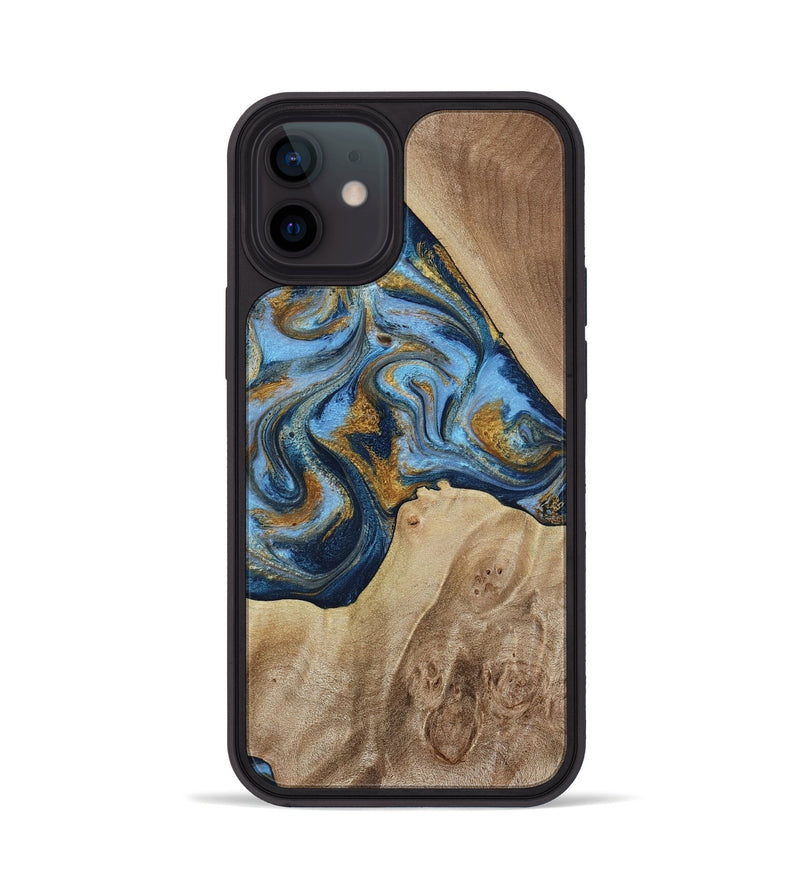 iPhone 12 Wood Phone Case - Lon (Teal & Gold, 785877)