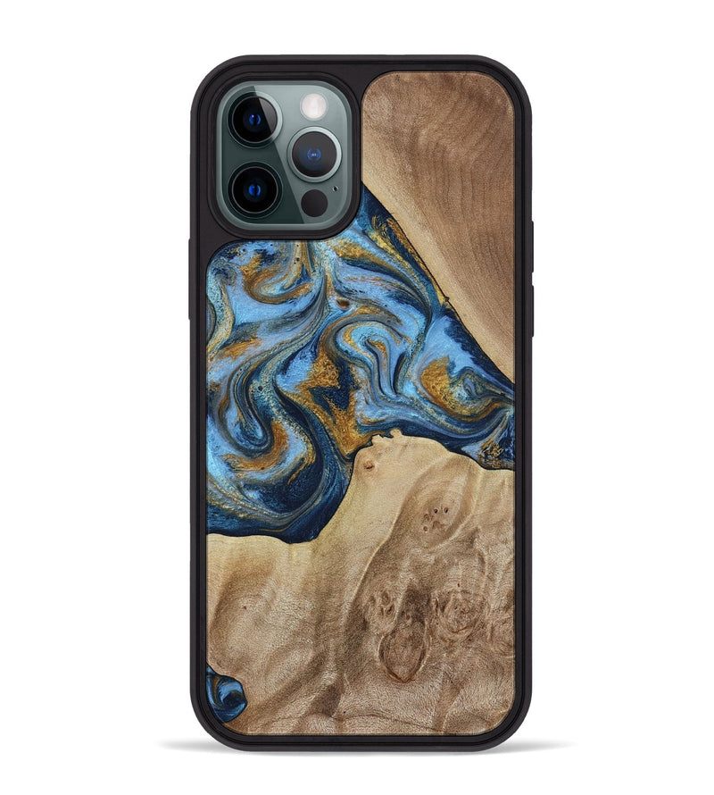 iPhone 12 Pro Max Wood Phone Case - Lon (Teal & Gold, 785877)
