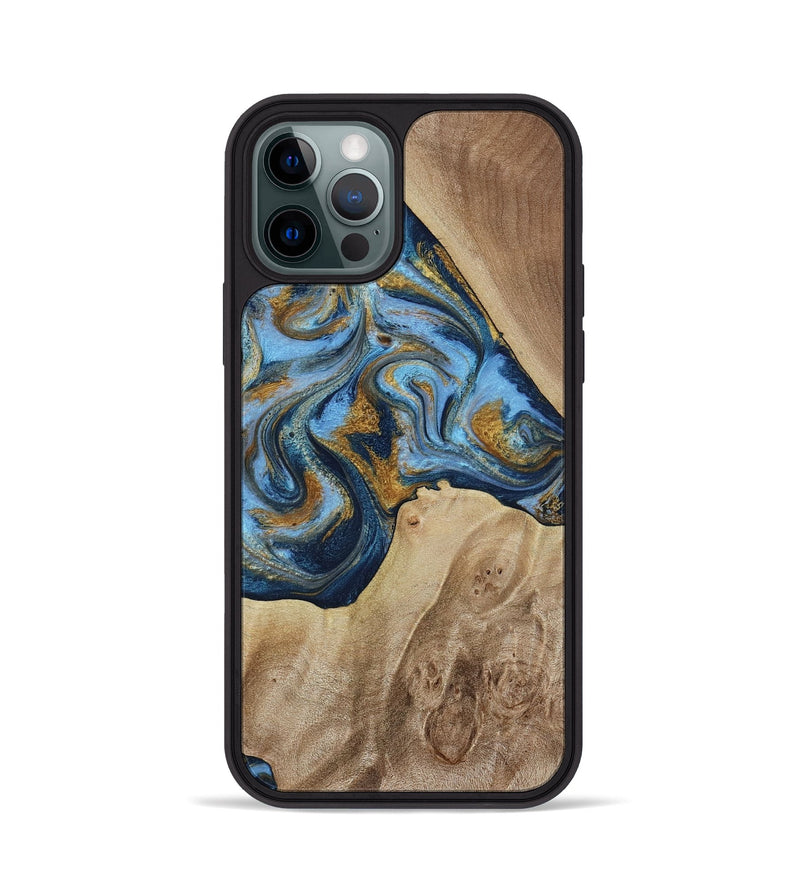 iPhone 12 Pro Wood Phone Case - Lon (Teal & Gold, 785877)