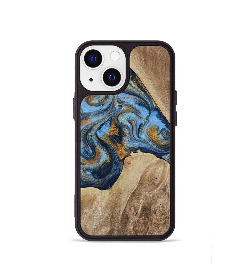 iPhone 13 mini Wood Phone Case - Lon (Teal & Gold, 785877)