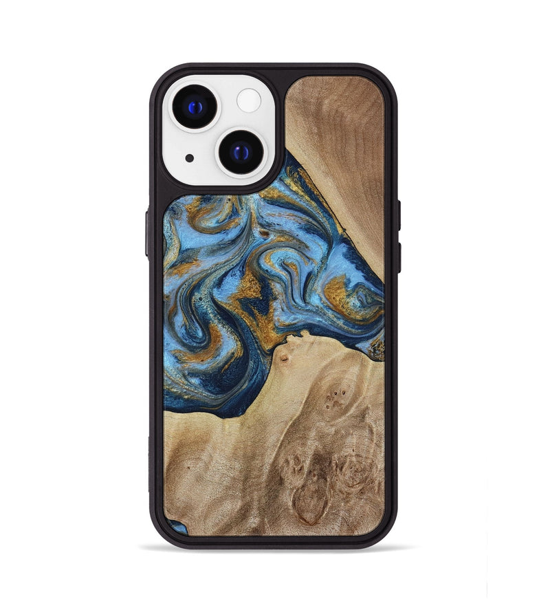 iPhone 13 Wood Phone Case - Lon (Teal & Gold, 785877)