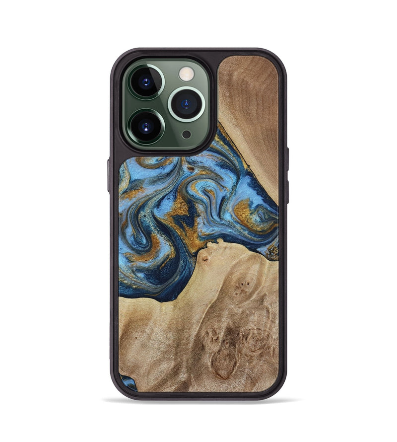 iPhone 13 Pro Wood Phone Case - Lon (Teal & Gold, 785877)