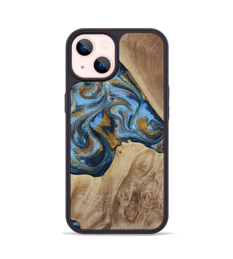 iPhone 14 Wood Phone Case - Lon (Teal & Gold, 785877)