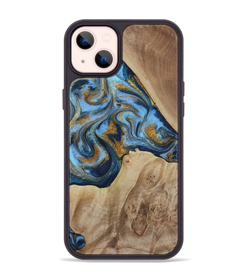 iPhone 14 Plus Wood Phone Case - Lon (Teal & Gold, 785877)