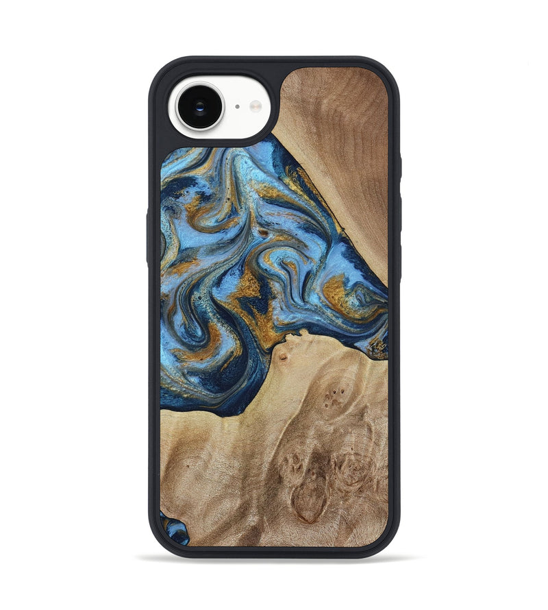 iPhone 16e Wood Phone Case - Lon (Teal & Gold, 785877)