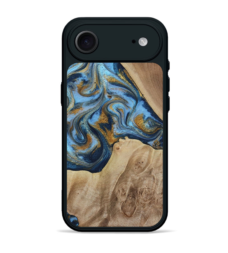 iPhone 17 Air Wood Phone Case - Lon (Teal & Gold, 785877)