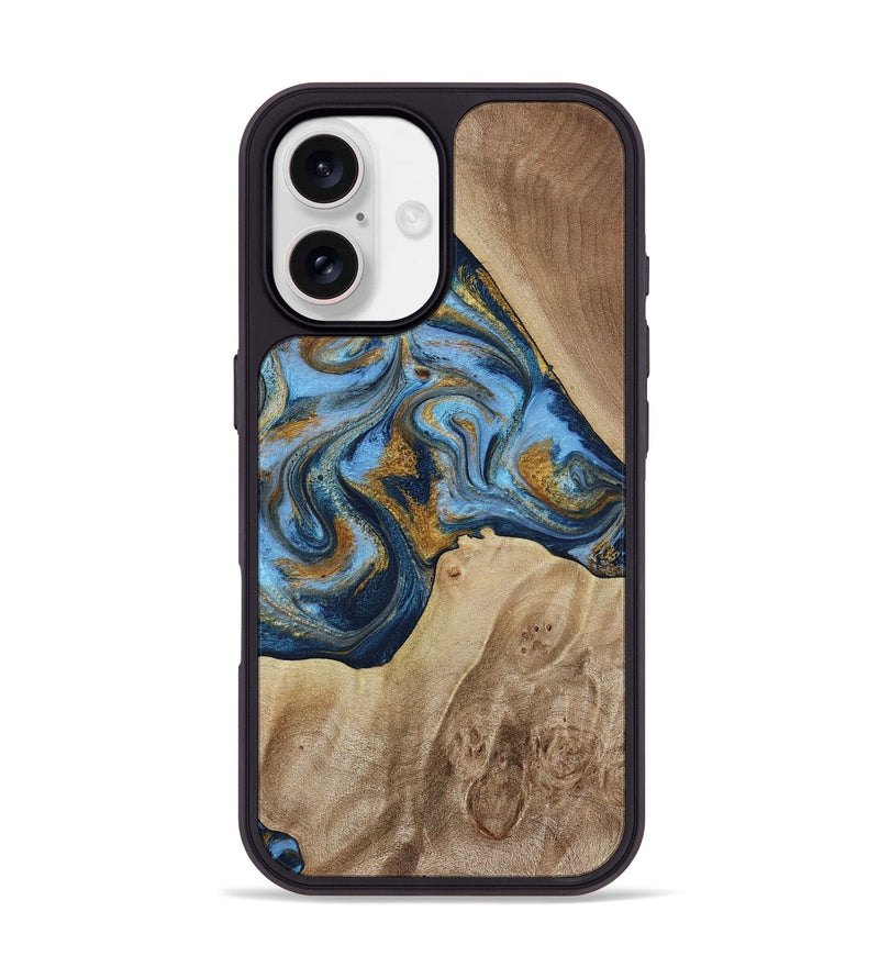 iPhone 17 Wood Phone Case - Lon (Teal & Gold, 785877)