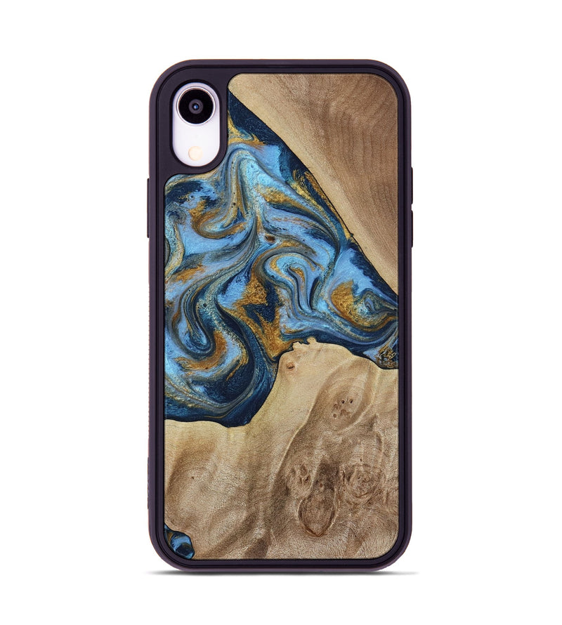 iPhone Xr Wood Phone Case - Lon (Teal & Gold, 785877)