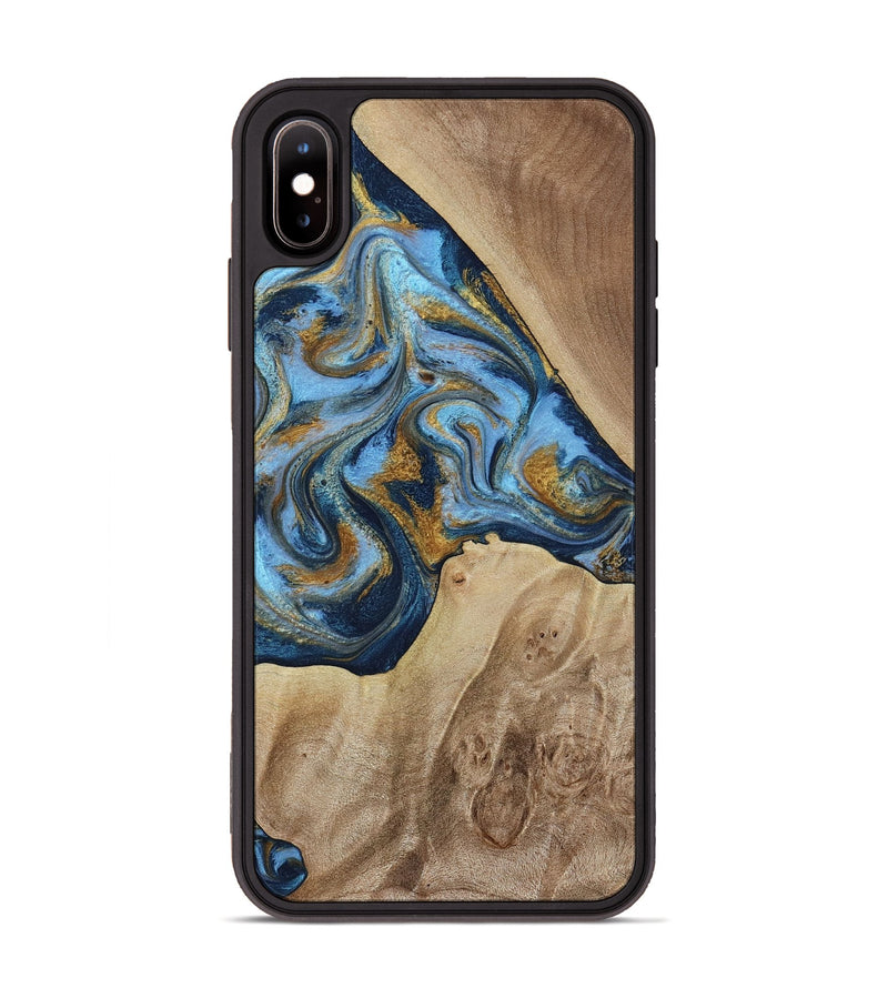 iPhone Xs Max Wood Phone Case - Lon (Teal & Gold, 785877)