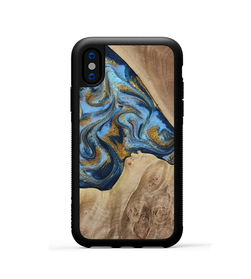 iPhone Xs Wood Phone Case - Lon (Teal & Gold, 785877)
