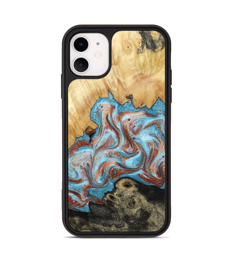 iPhone 11 Wood Phone Case - Winfred (Teal & Gold, 785901)