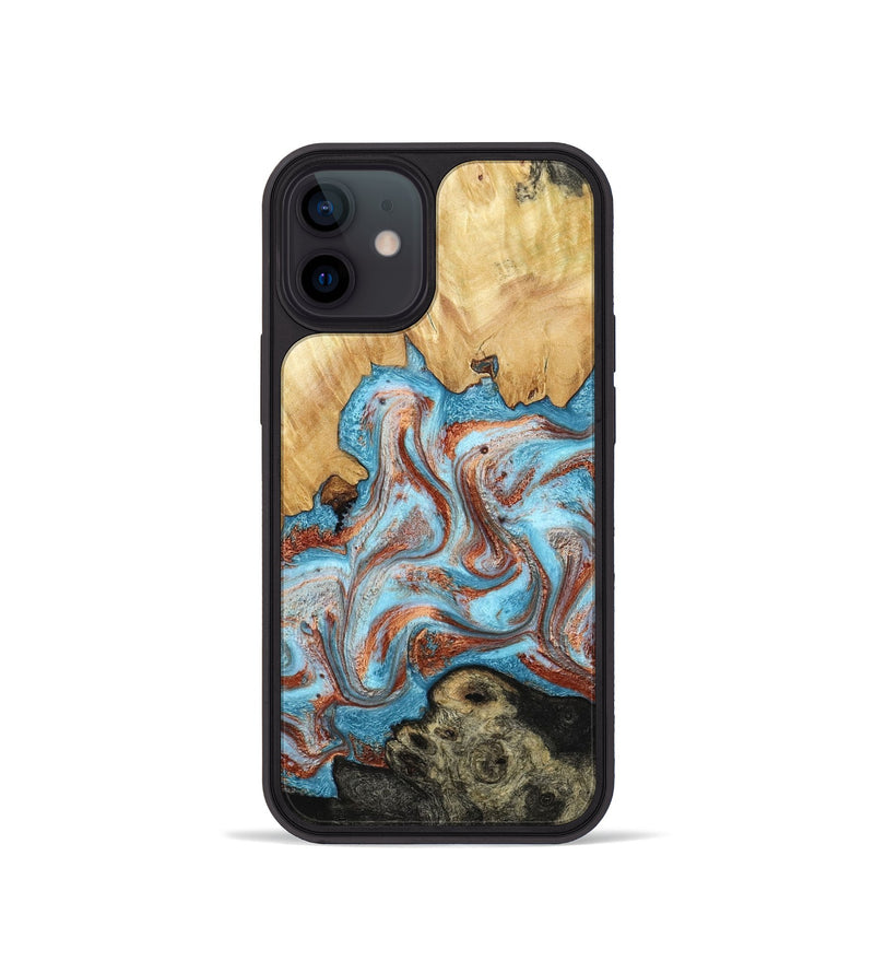 iPhone 12 mini Wood Phone Case - Winfred (Teal & Gold, 785901)