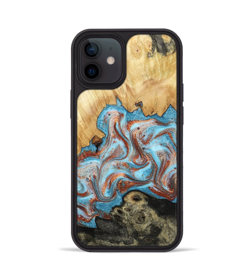 iPhone 12 Wood Phone Case - Winfred (Teal & Gold, 785901)