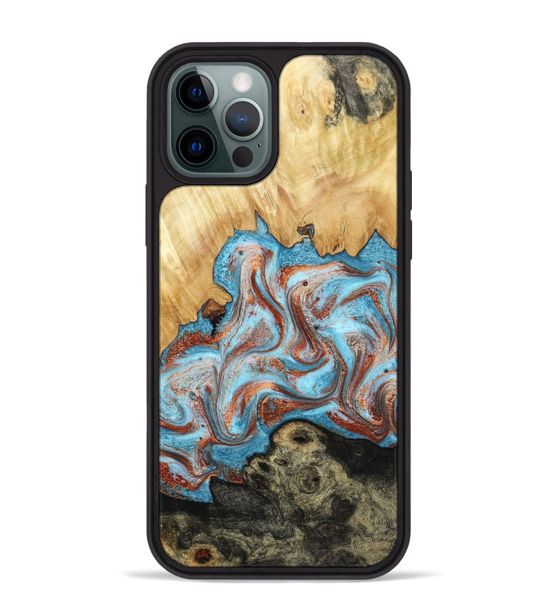 iPhone 12 Pro Max Wood Phone Case - Winfred (Teal & Gold, 785901)