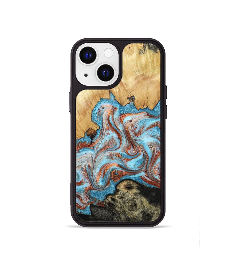 iPhone 13 mini Wood Phone Case - Winfred (Teal & Gold, 785901)