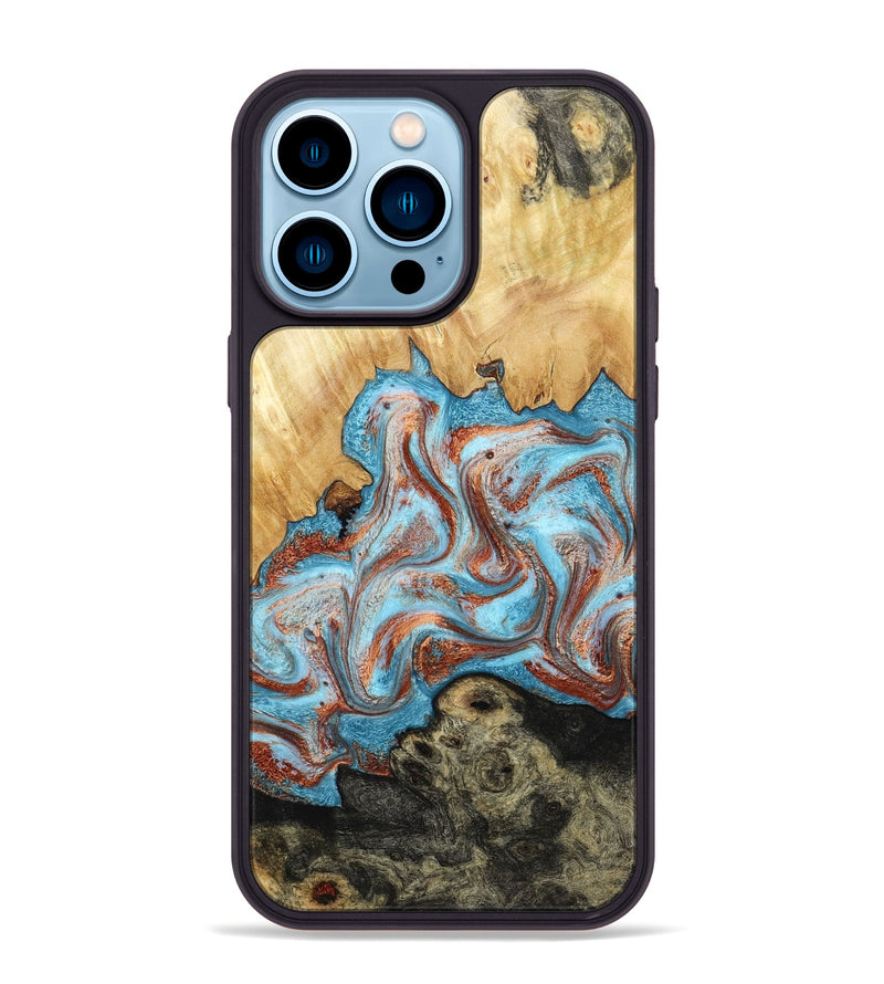 iPhone 14 Pro Max Wood Phone Case - Winfred (Teal & Gold, 785901)