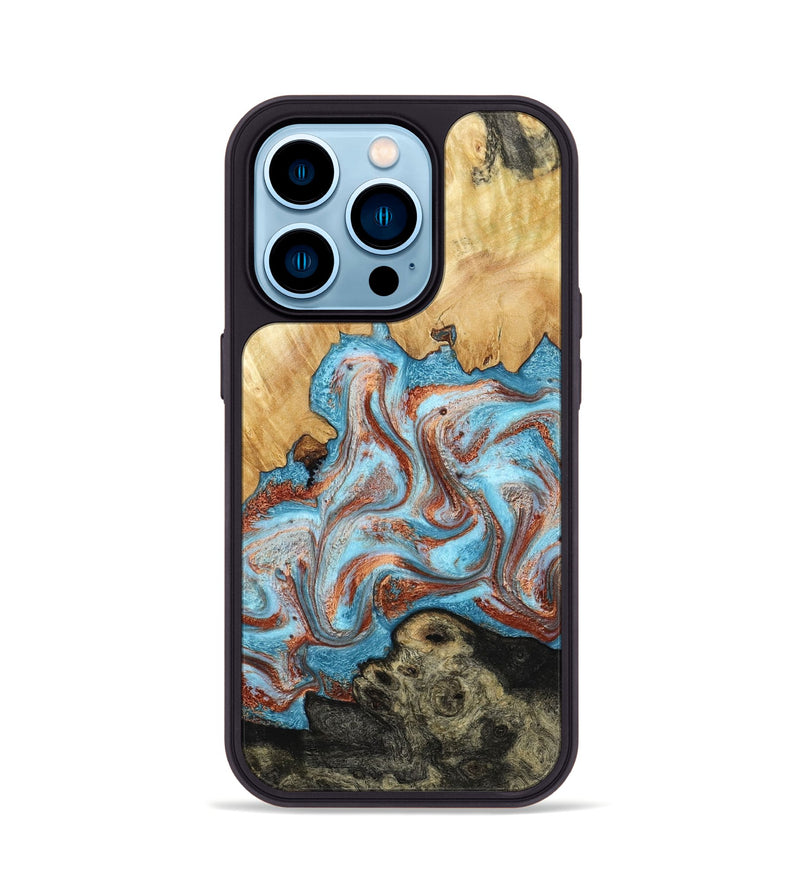 iPhone 14 Pro Wood Phone Case - Winfred (Teal & Gold, 785901)