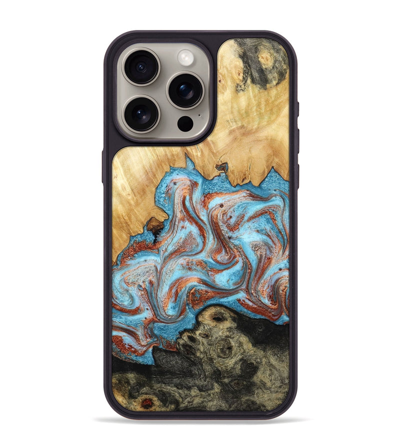 iPhone 15 Pro Max Wood Phone Case - Winfred (Teal & Gold, 785901)