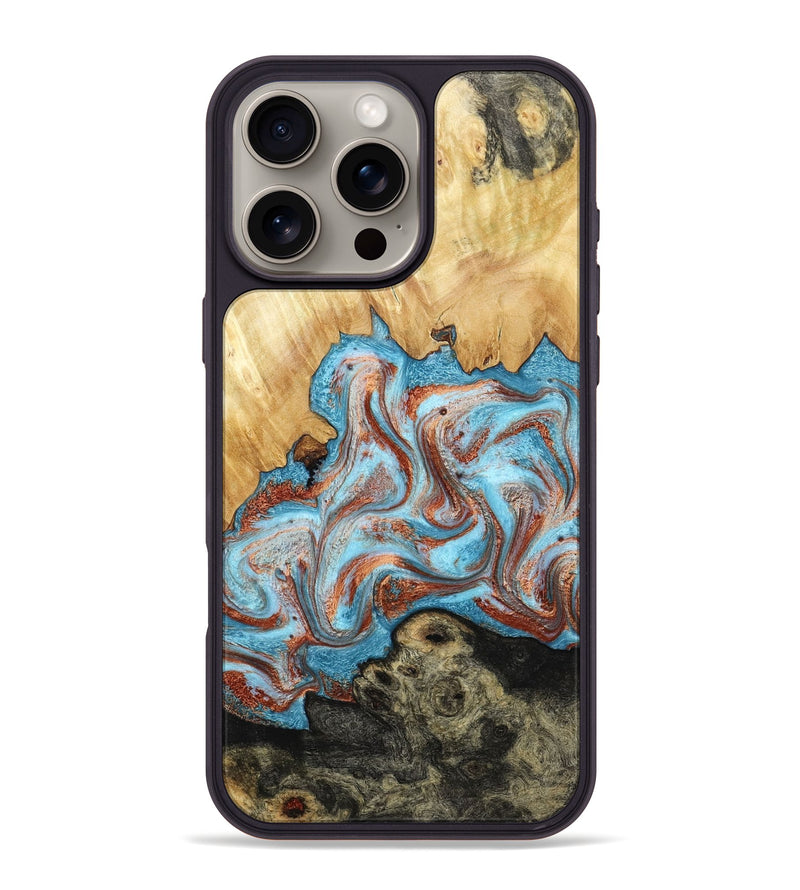 iPhone 16 Pro Max Wood Phone Case - Winfred (Teal & Gold, 785901)