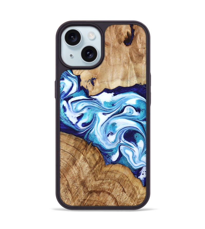 iPhone 15 Wood Phone Case - Vivien (Blue, 786013)