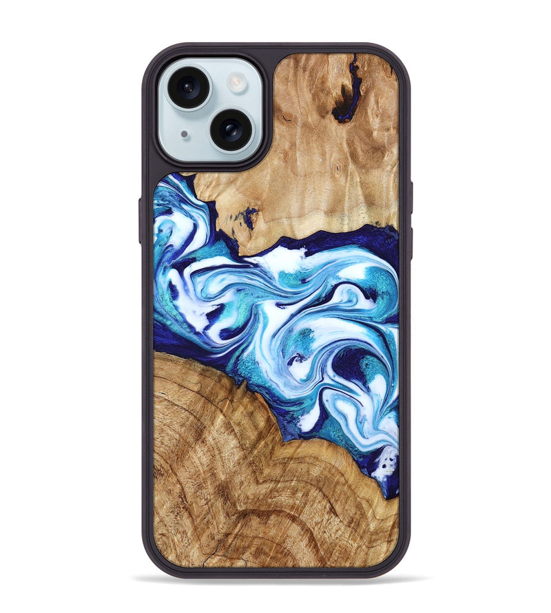 iPhone 15 Plus Wood Phone Case - Vivien (Blue, 786013)