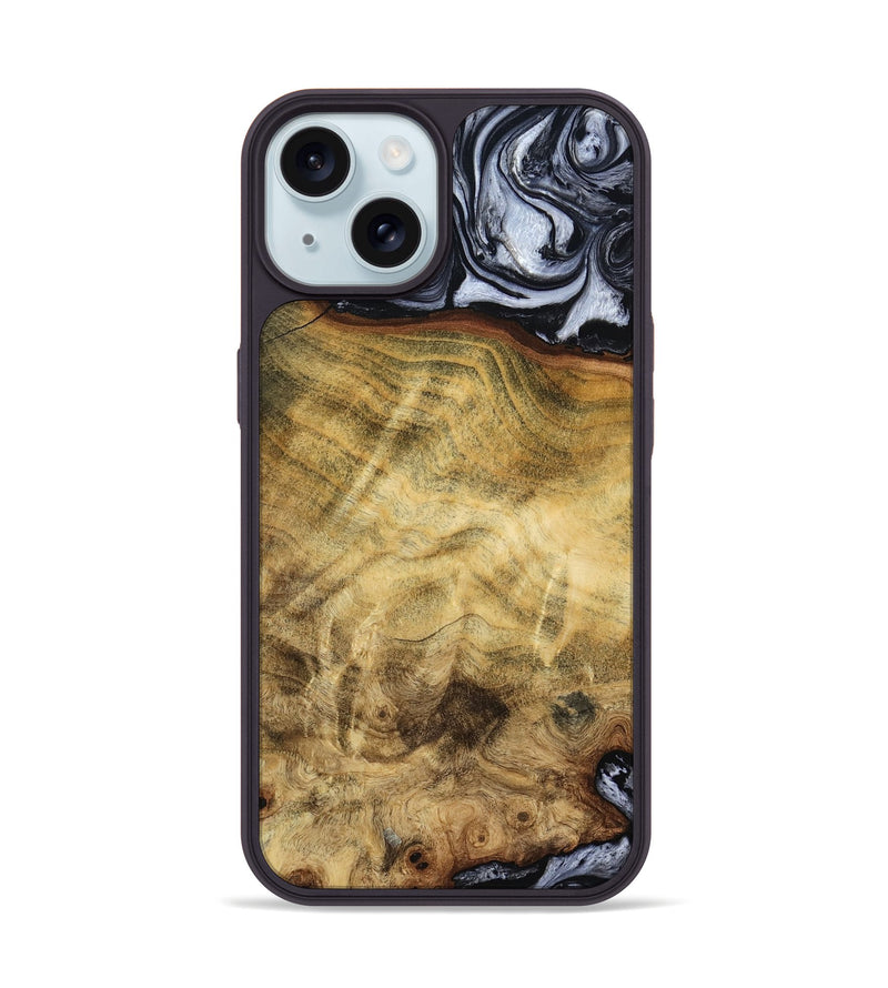 iPhone 15 Wood Phone Case - Minna (Black & White, 786242)