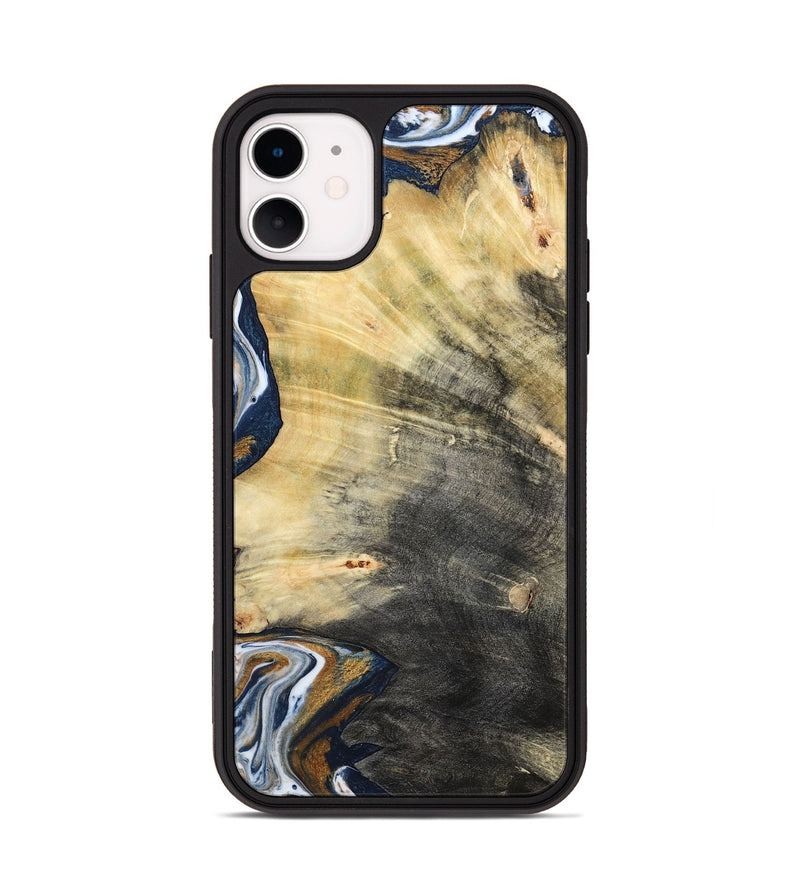 iPhone 11 Wood Phone Case - Erica (Teal & Gold, 786258)