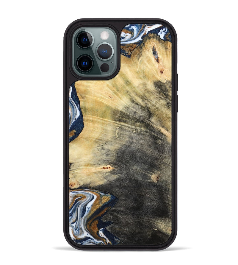 iPhone 12 Pro Max Wood Phone Case - Erica (Teal & Gold, 786258)