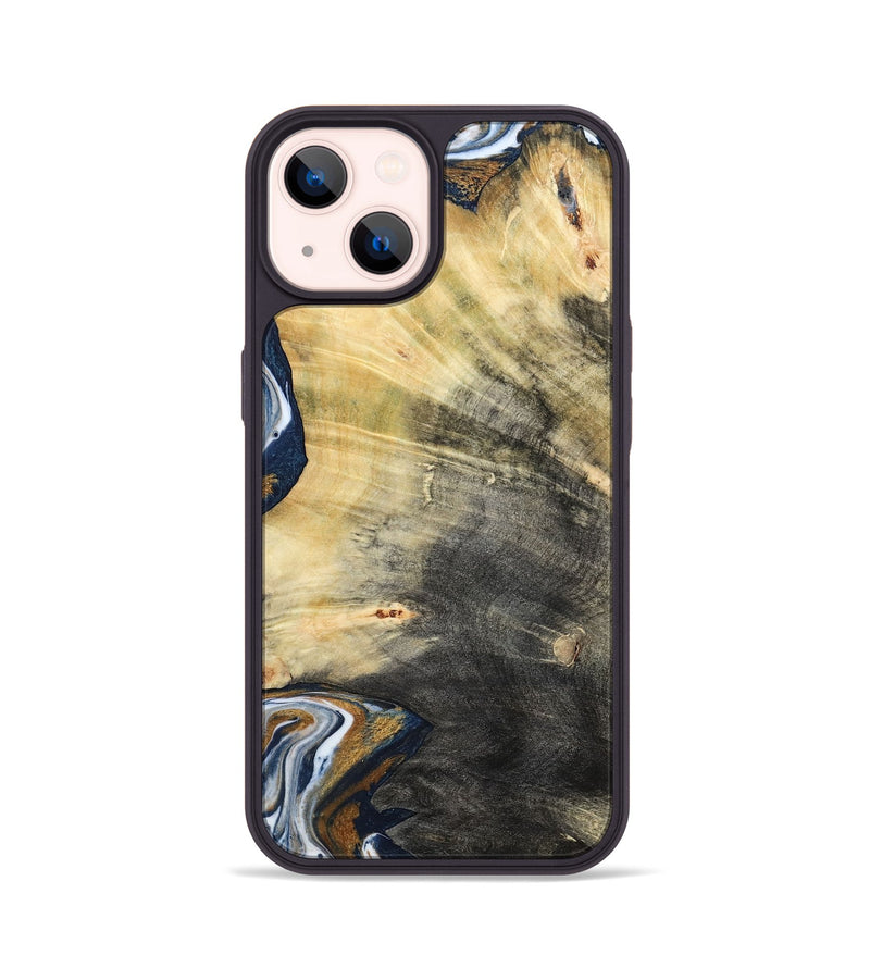 iPhone 14 Wood Phone Case - Erica (Teal & Gold, 786258)