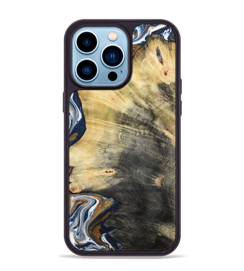 iPhone 14 Pro Max Wood Phone Case - Erica (Teal & Gold, 786258)