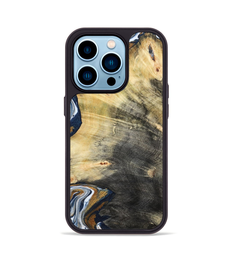 iPhone 14 Pro Wood Phone Case - Erica (Teal & Gold, 786258)