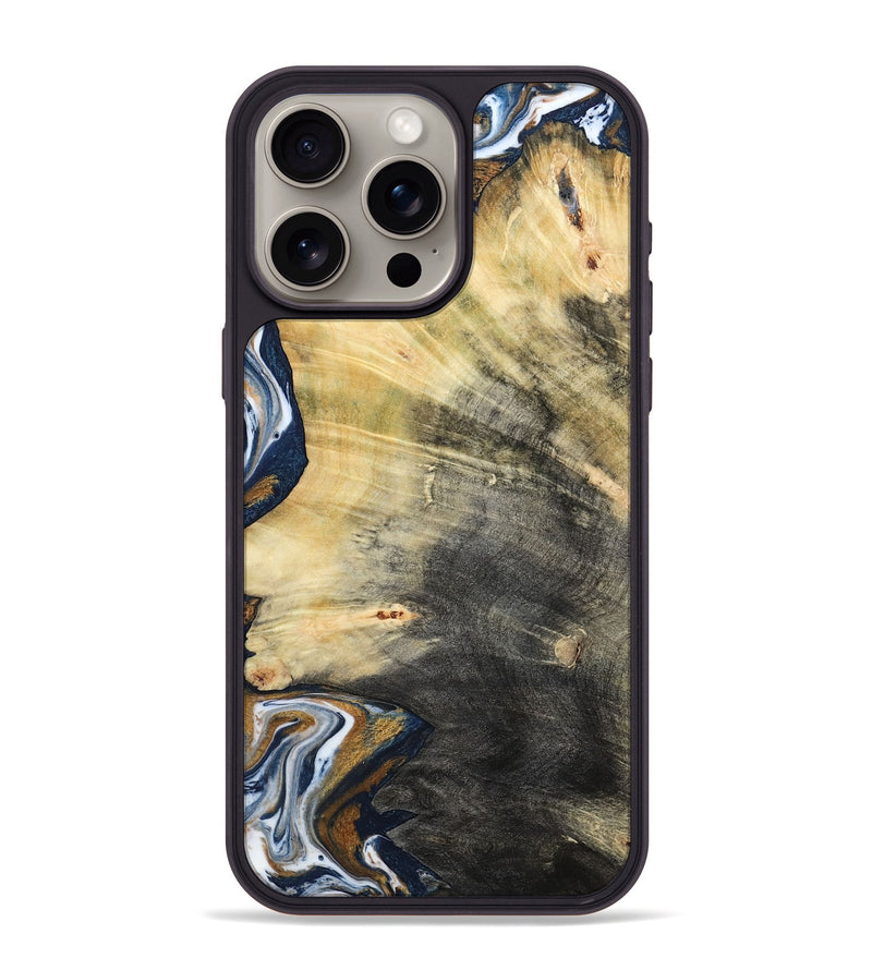 iPhone 15 Pro Max Wood Phone Case - Erica (Teal & Gold, 786258)