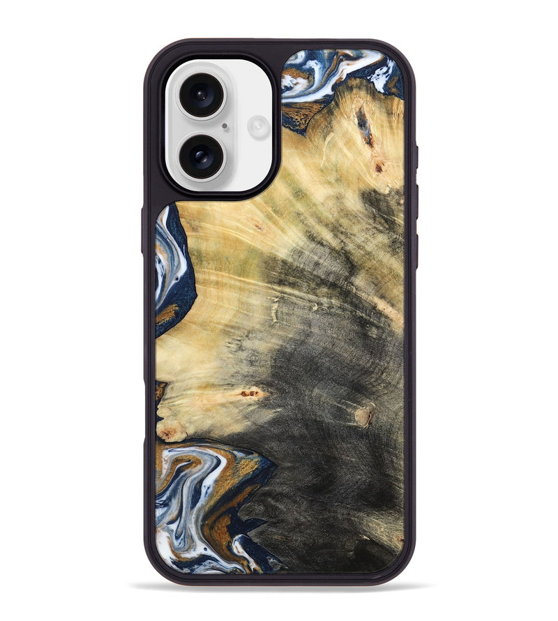 iPhone 16 Plus Wood Phone Case - Erica (Teal & Gold, 786258)