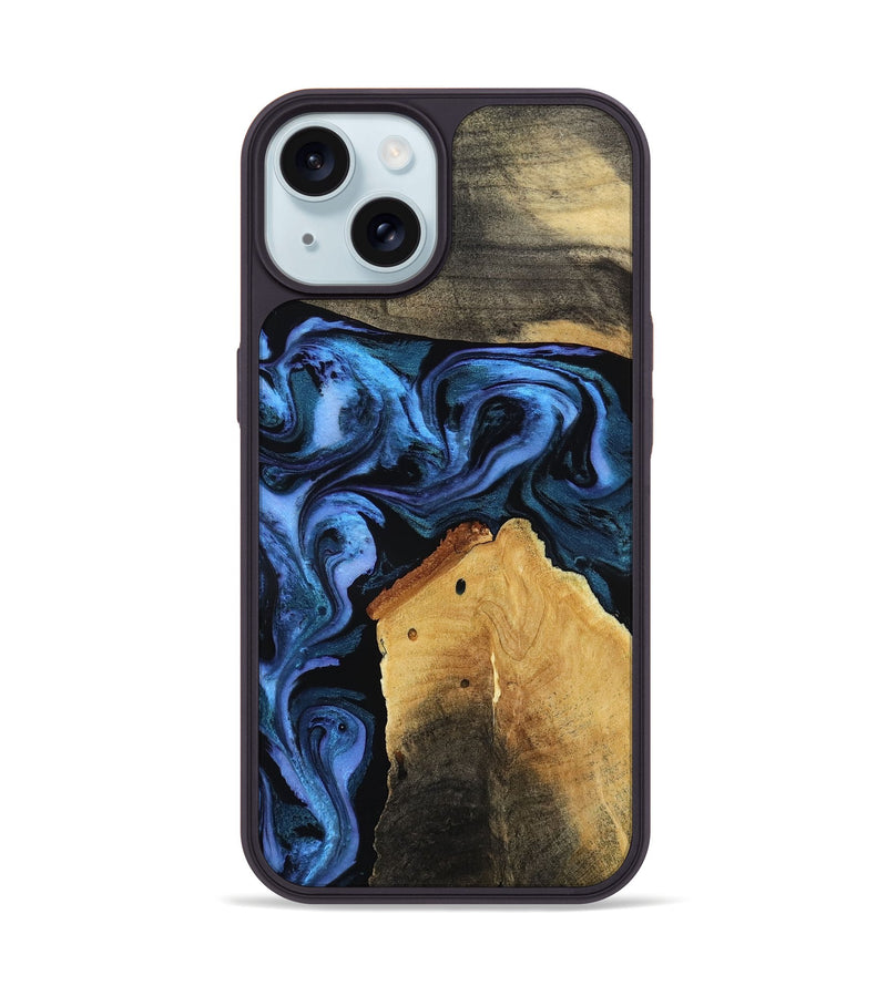 iPhone 15 Wood Phone Case - Akeem (Blue, 786311)