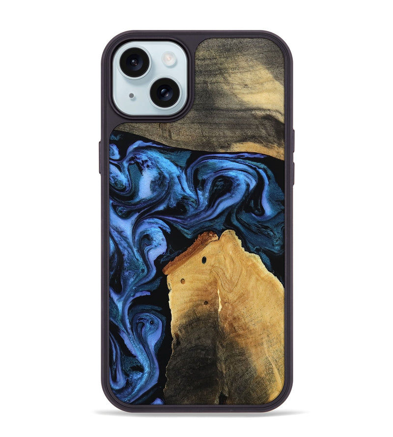 iPhone 15 Plus Wood Phone Case - Akeem (Blue, 786311)