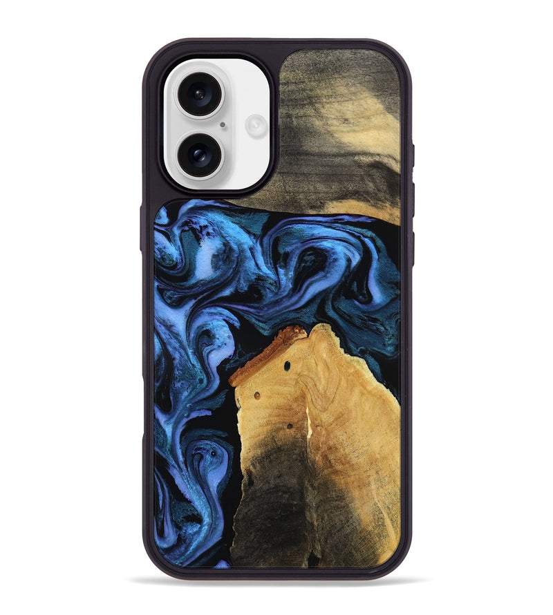 iPhone 16 Plus Wood Phone Case - Akeem (Blue, 786311)
