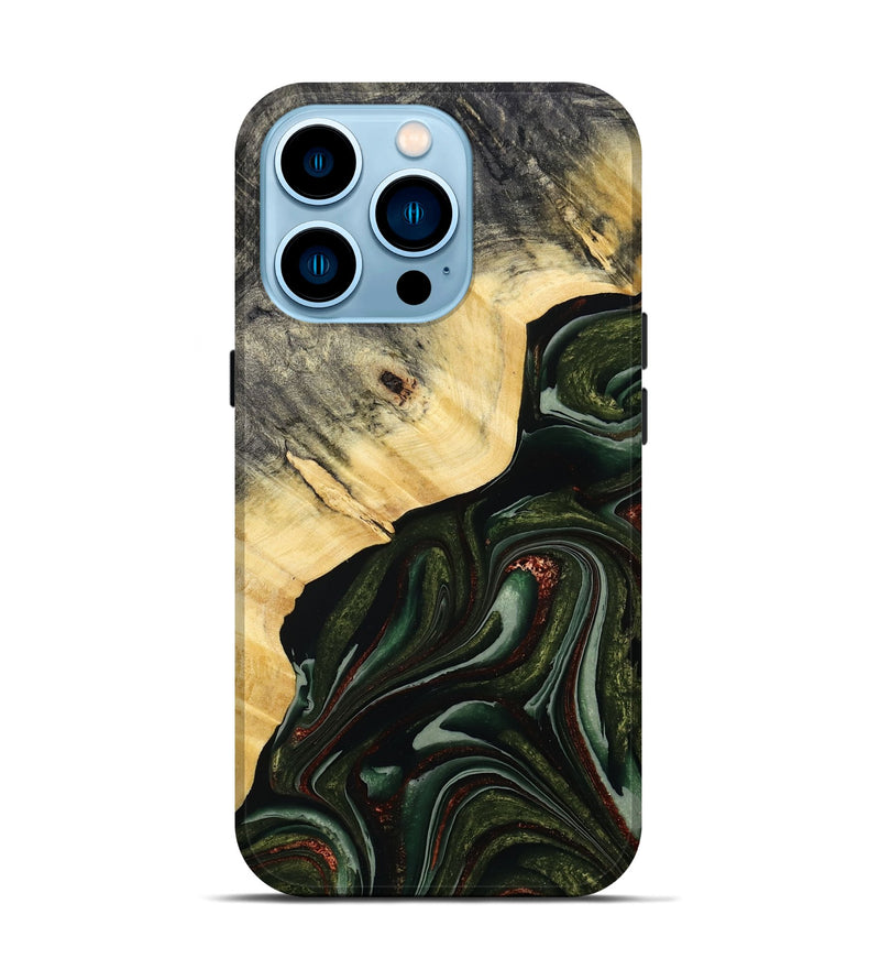 iPhone 14 Pro Wood Live Edge Phone Case - Kiarra (Green, 786457)