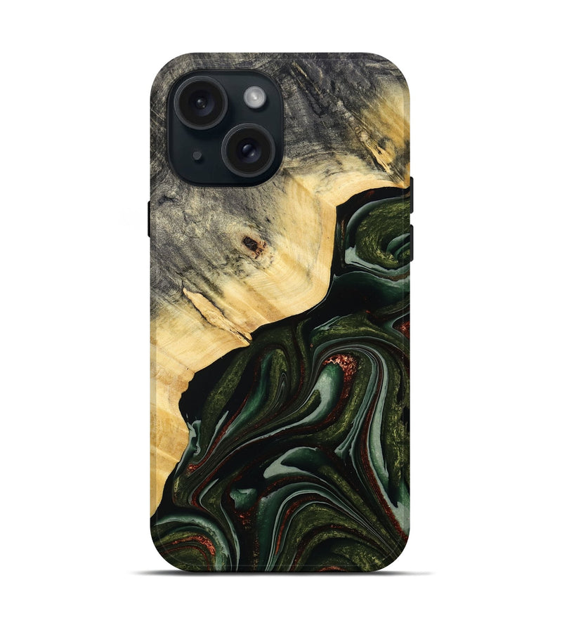iPhone 15 Wood Live Edge Phone Case - Kiarra (Green, 786457)