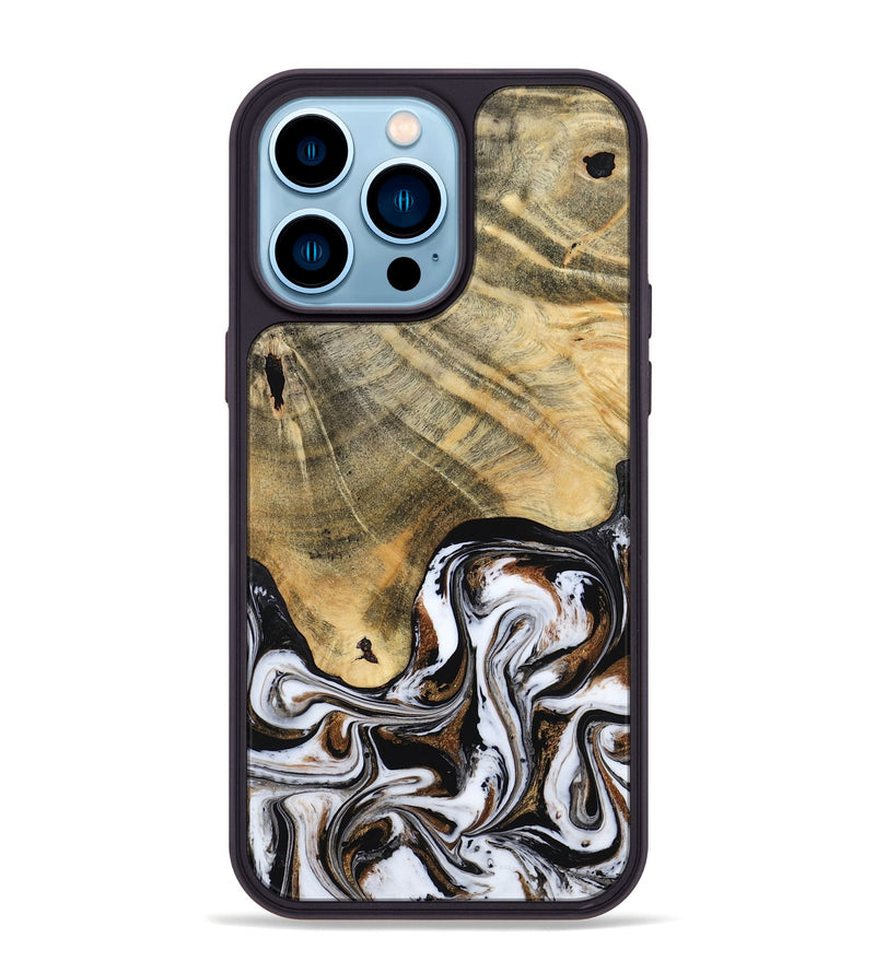 iPhone 14 Pro Max Wood Phone Case - Lacy (Black & White, 786668)