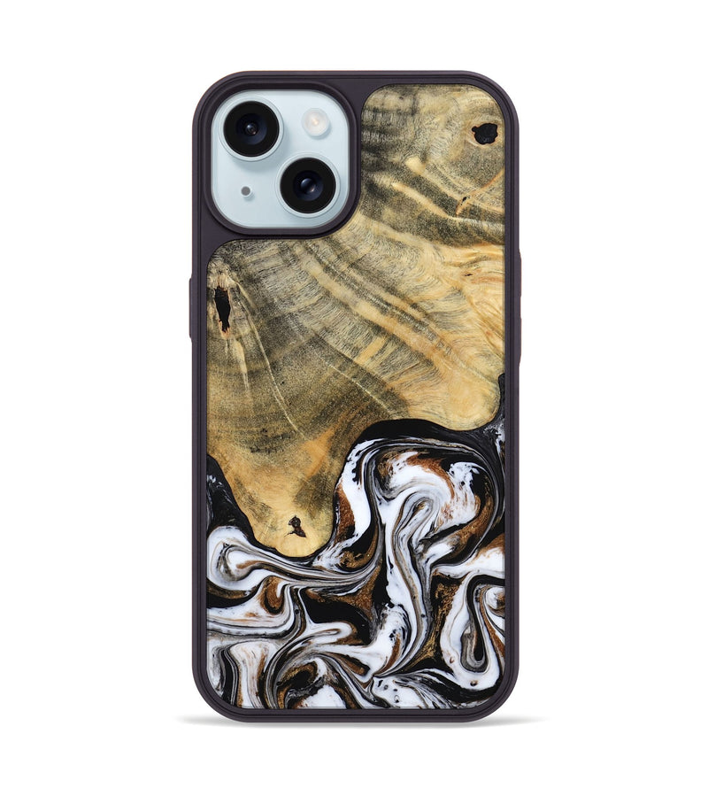 iPhone 15 Wood Phone Case - Lacy (Black & White, 786668)