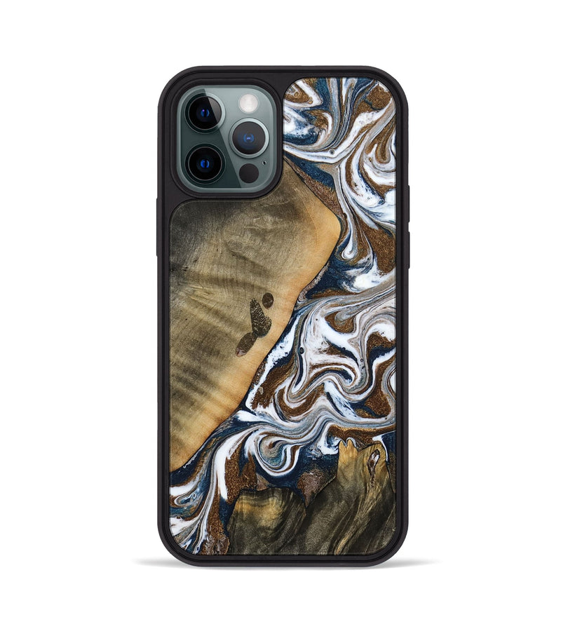 iPhone 12 Pro Wood Phone Case - Kanye (Teal & Gold, 786808)