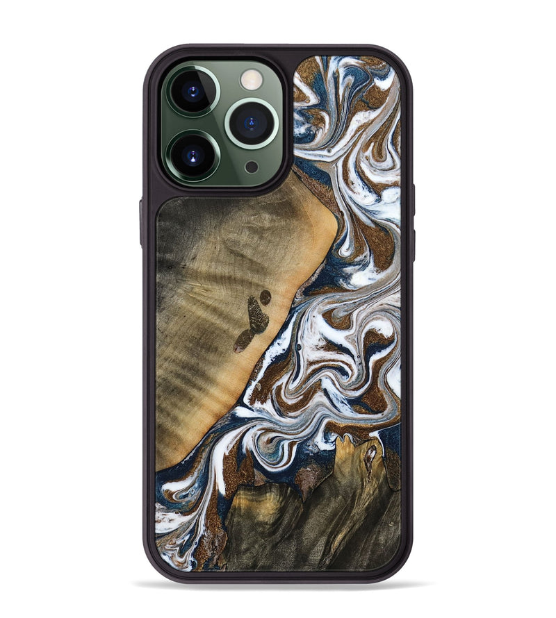 iPhone 13 Pro Max Wood Phone Case - Kanye (Teal & Gold, 786808)