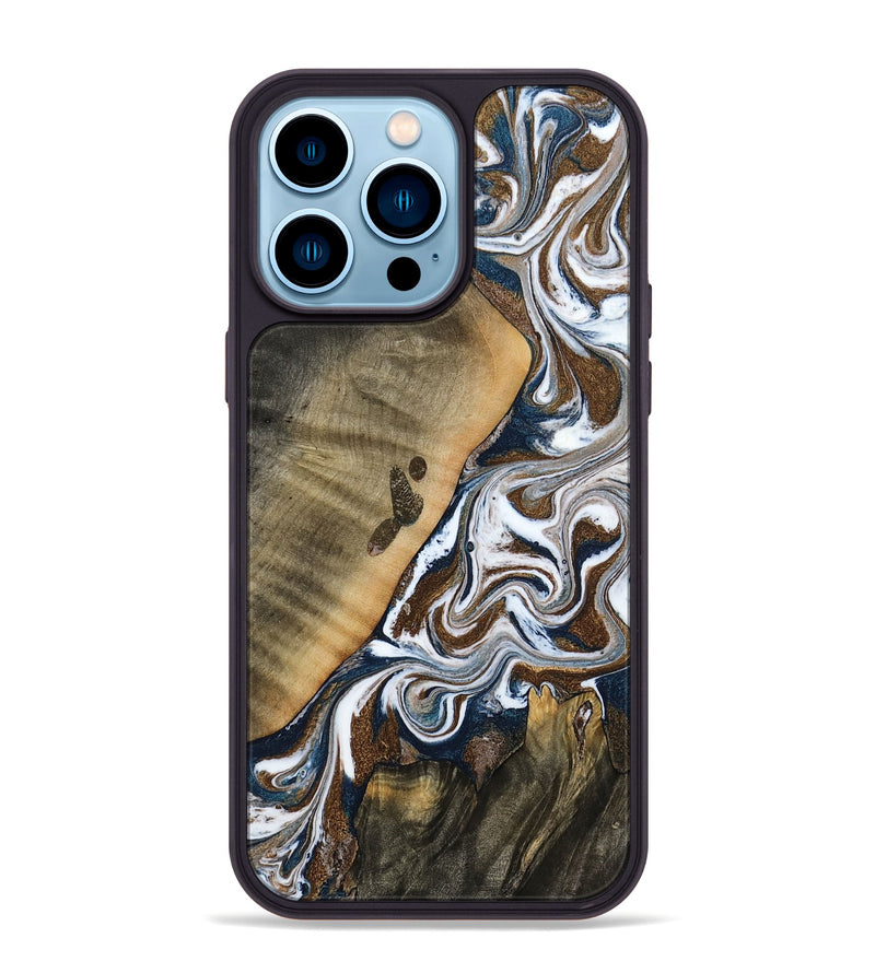iPhone 14 Pro Max Wood Phone Case - Kanye (Teal & Gold, 786808)