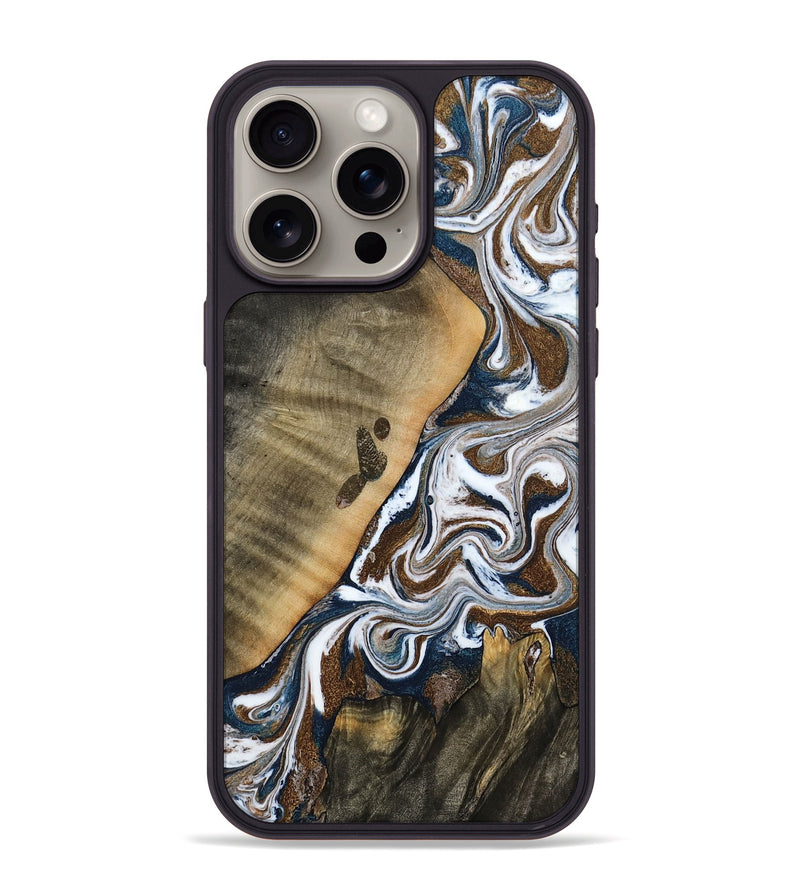 iPhone 15 Pro Max Wood Phone Case - Kanye (Teal & Gold, 786808)