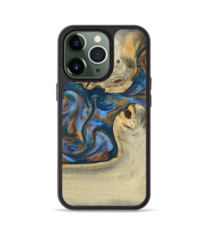 iPhone 13 Pro Wood Phone Case - Atreus (Teal & Gold, 786830)