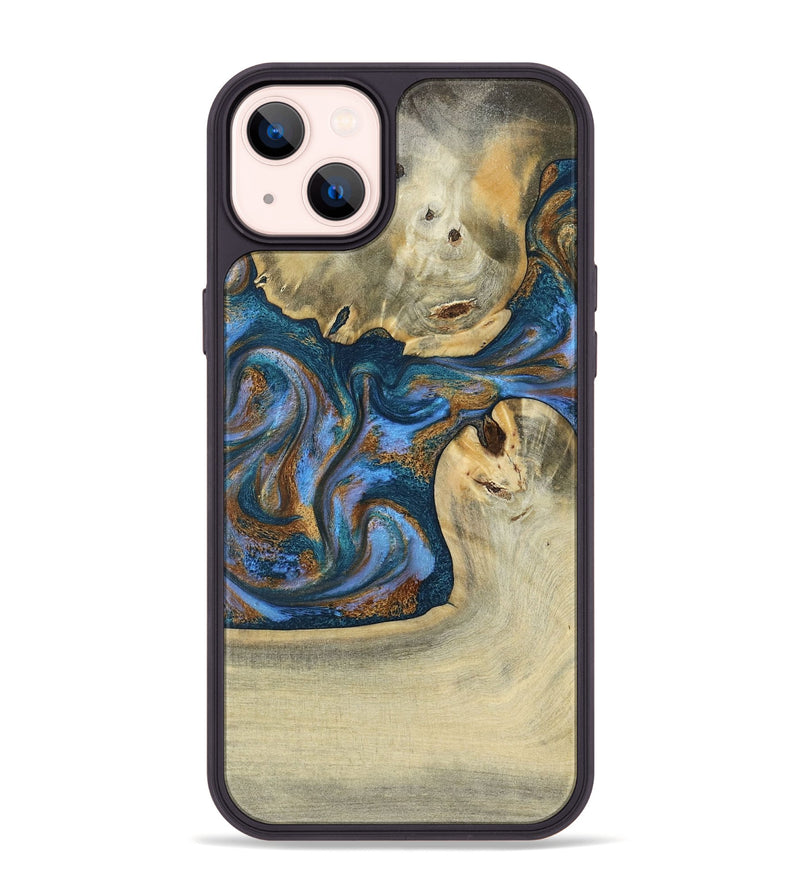 iPhone 14 Plus Wood Phone Case - Atreus (Teal & Gold, 786830)