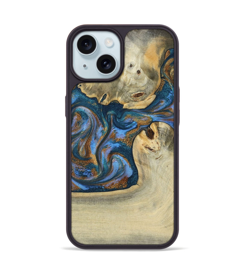 iPhone 15 Wood Phone Case - Atreus (Teal & Gold, 786830)