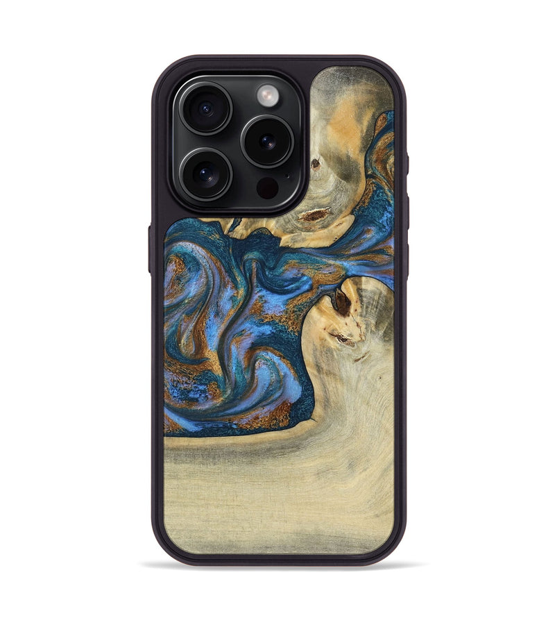 iPhone 15 Pro Wood Phone Case - Atreus (Teal & Gold, 786830)